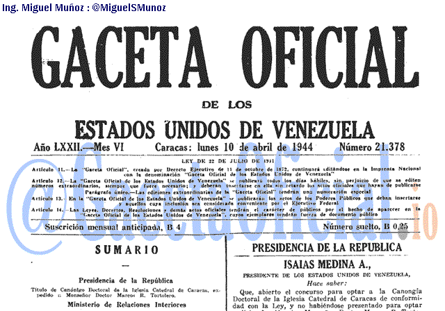 Gaceta Oficial 21378 del 10 Abril 1944