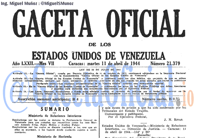 Gaceta Oficial 21379 del 11 Abril 1944