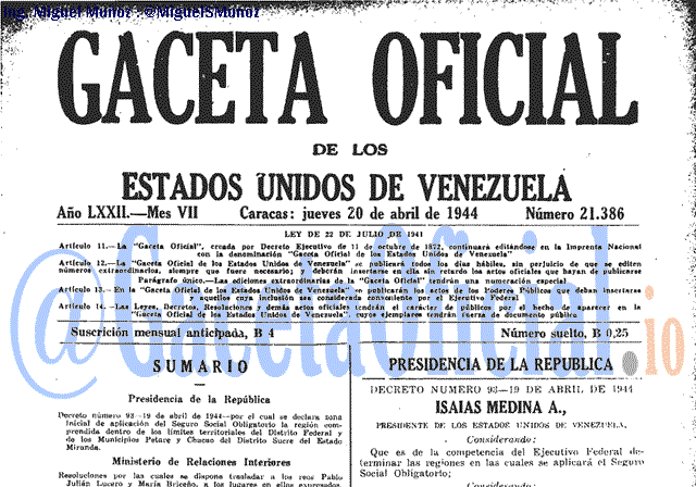 Gaceta Oficial 21386 del 20 Abril 1944