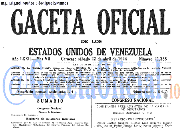Gaceta Oficial 21388 del 22 Abril 1944