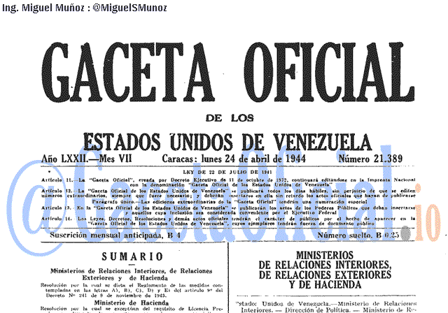 Gaceta Oficial 21389 del 24 Abril 1944