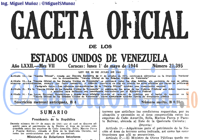 Gaceta Oficial 21395 del 1 Mayo 1944