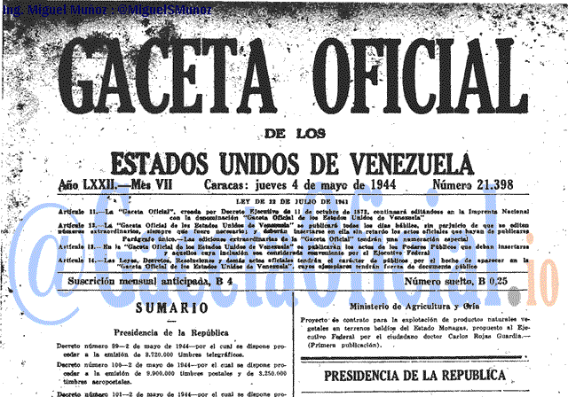 Gaceta Oficial 21398 del 4 Mayo 1944
