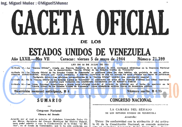 Gaceta Oficial 21399 del 5 Mayo 1944