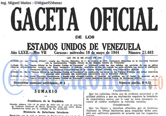 Gaceta Oficial 21403 del 10 Mayo 1944