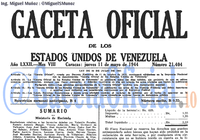 Gaceta Oficial 21404 del 11 Mayo 1944