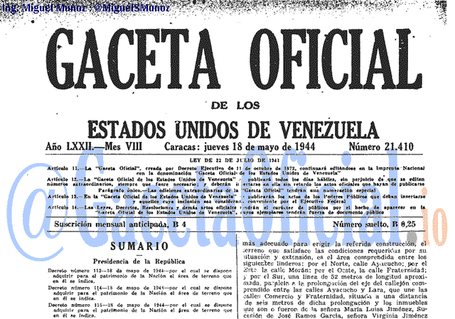 Gaceta Oficial 21410 del 18 Mayo 1944