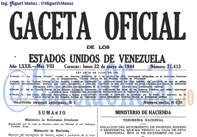 Gaceta Oficial 21413 del 22 Mayo 1944