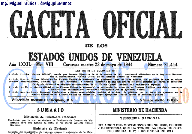 Gaceta Oficial 21414 del 23 Mayo 1944