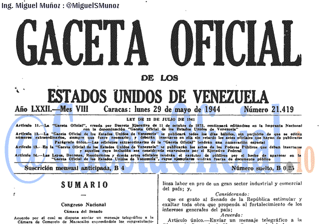 Gaceta Oficial 21419 del 29 Mayo 1944