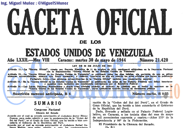 Gaceta Oficial 21420 del 30 Mayo 1944