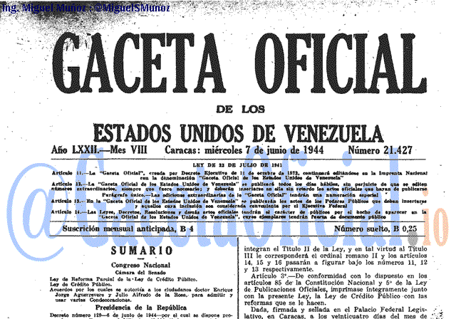 Gaceta Oficial 21427 del 7 Junio 1944