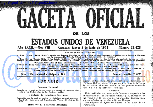 Gaceta Oficial 21428 del 8 Junio 1944