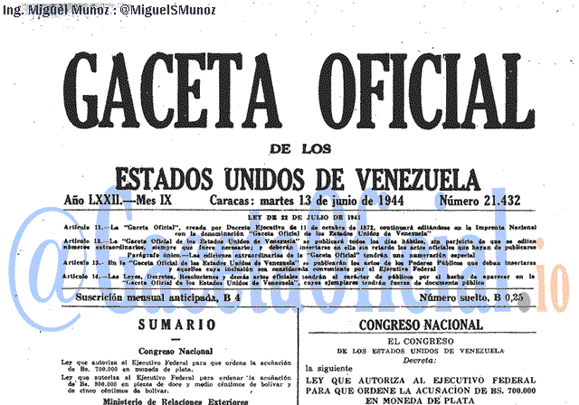 Gaceta Oficial 21432 del 13 Junio 1944