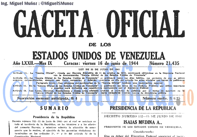 Gaceta Oficial 21435 del 16 Junio 1944