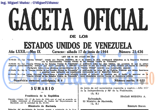 Gaceta Oficial 21436 del 17 Junio 1944
