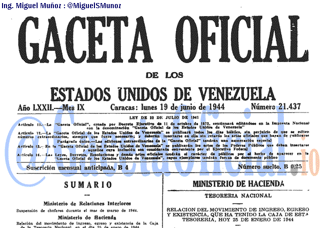 Gaceta Oficial 21437 del 19 Junio 1944