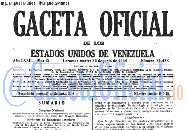 Gaceta Oficial 21438 del 20 Junio 1944