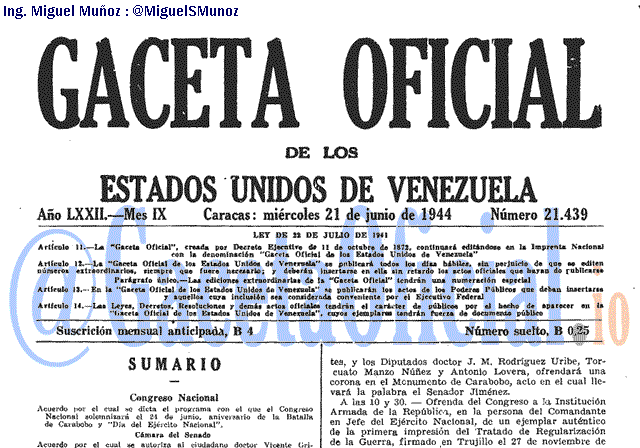 Gaceta Oficial 21439 del 21 Junio 1944