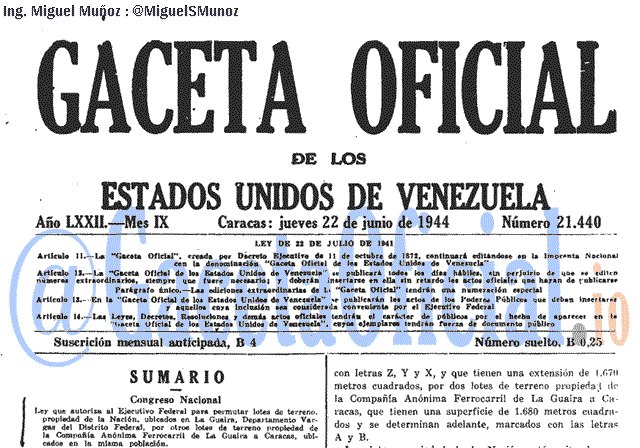 Gaceta Oficial 21440 del 22 Junio 1944