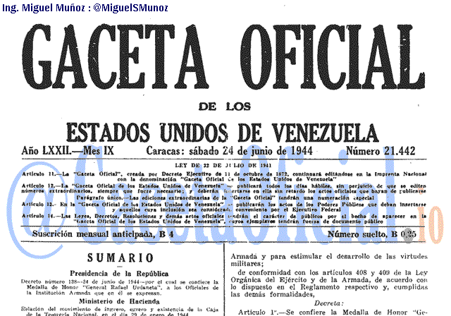 Gaceta Oficial 21442 del 24 Junio 1944