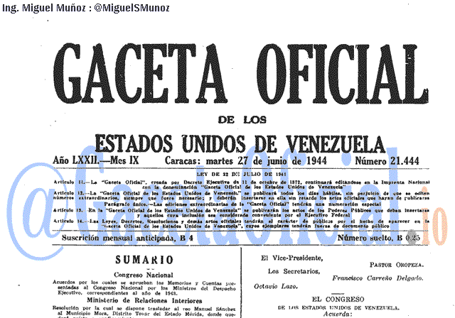 Gaceta Oficial 21444 del 27 Junio 1944