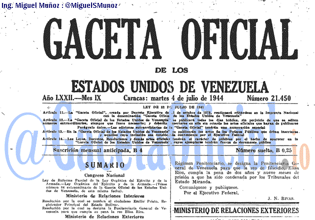 Gaceta Oficial 21450 del 4 Julio 1944