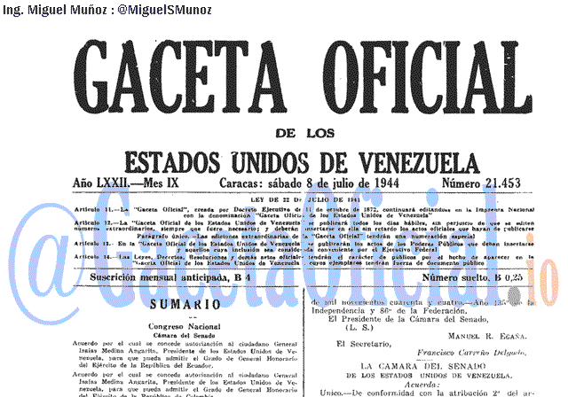Gaceta Oficial 21453 del 8 Julio 1944