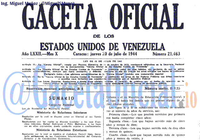 Gaceta Oficial 21463 del 20 Julio 1944