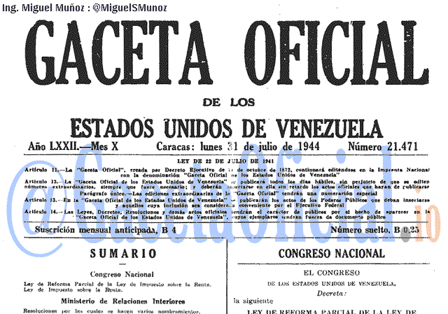 Gaceta Oficial 21471 del 31 Julio 1944