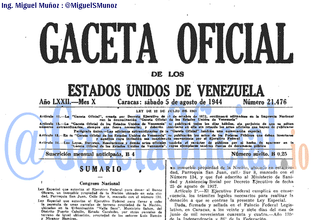 Gaceta Oficial 21476 del 5 Agosto 1944