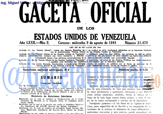 Gaceta Oficial 21479 del 9 Agosto 1944