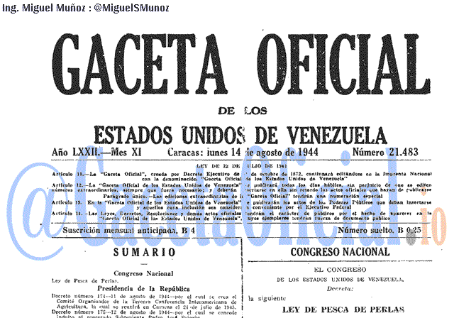 Gaceta Oficial 21483 del 14 Agosto 1944