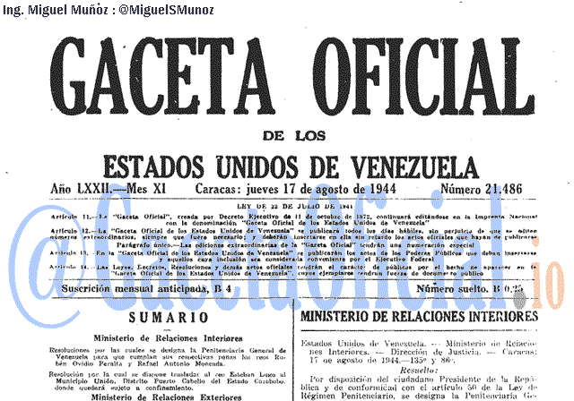 Gaceta Oficial 21486 del 17 Agosto 1944