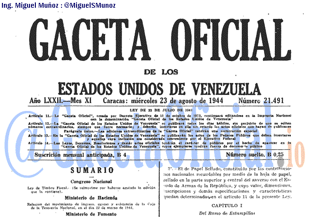 Gaceta Oficial 21491 del 23 Agosto 1944