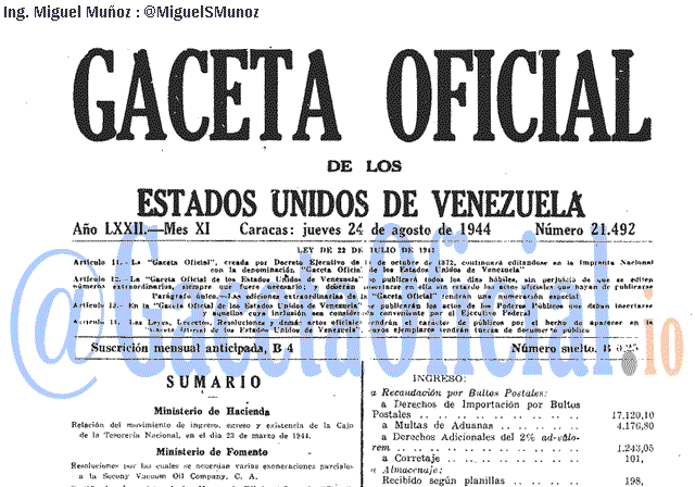 Gaceta Oficial 21492 del 24 Agosto 1944