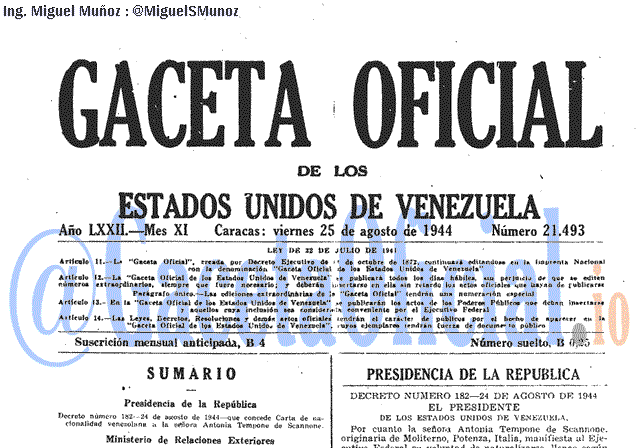 Gaceta Oficial 21493 del 25 Agosto 1944