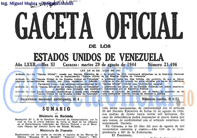Gaceta Oficial 21496 del 29 Agosto 1944