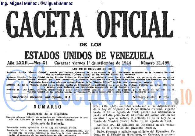 Gaceta Oficial 21499 del 1 Septiembre 1944