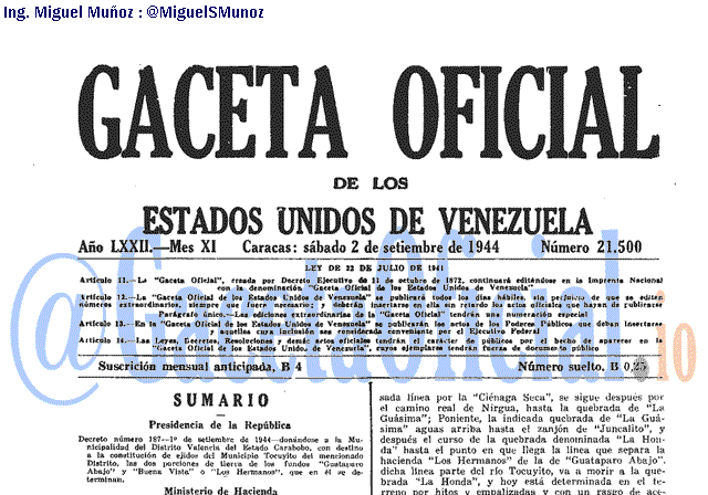 Gaceta Oficial 21500 del 2 Septiembre 1944