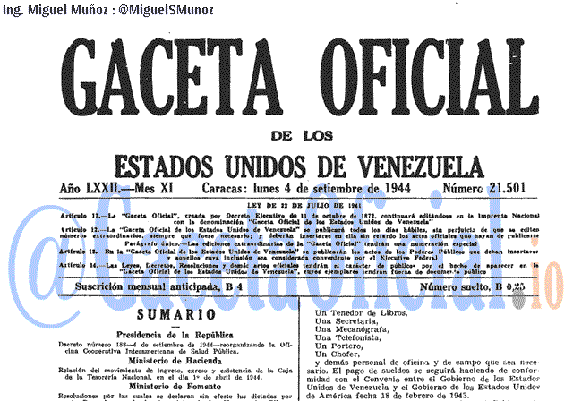 Gaceta Oficial 21501 del 4 Septiembre 1944
