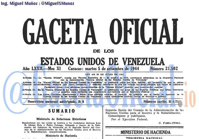 Gaceta Oficial 21502 del 5 Septiembre 1944