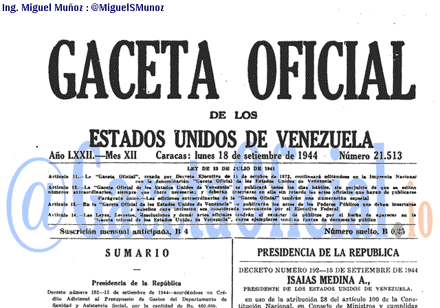 Gaceta Oficial 21513 del 18 Septiembre 1944