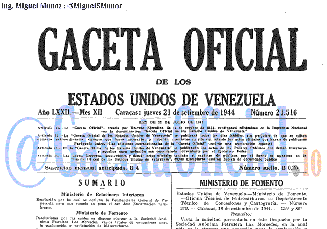 Gaceta Oficial 21516 del 21 Septiembre 1944