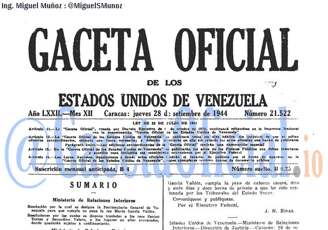 Gaceta Oficial 21522 del 28 Septiembre 1944
