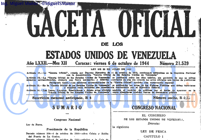 Gaceta Oficial 21529 del 6 Octubre 1944