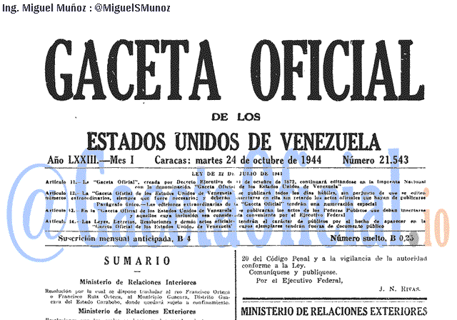 Gaceta Oficial 21543 del 24 Octubre 1944