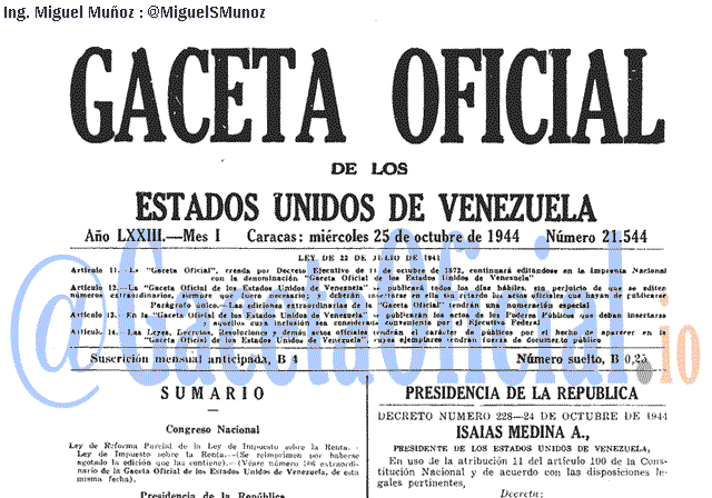 Gaceta Oficial 21544 del 25 Octubre 1944