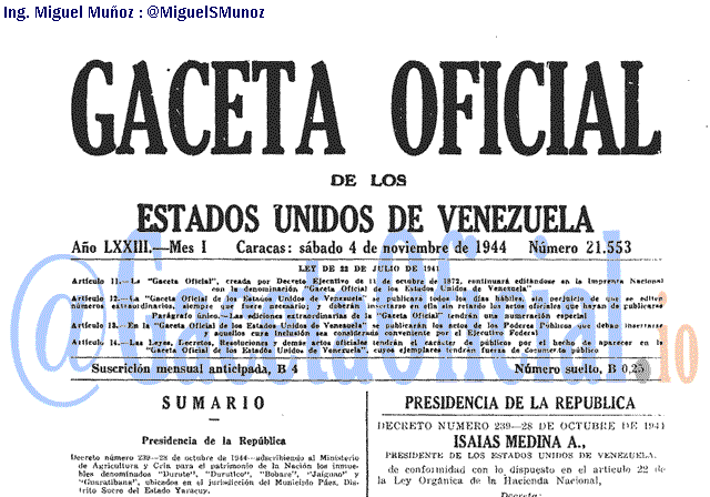 Gaceta Oficial 21553 del 4 Noviembre 1944