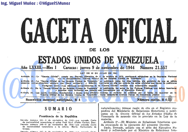 Gaceta Oficial 21557 del 9 Noviembre 1944
